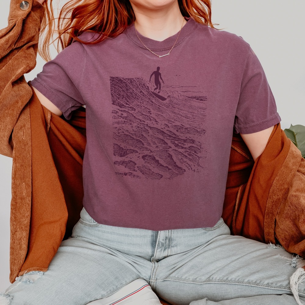 Surfing Wave Rider Graphic Tee Line Art Design